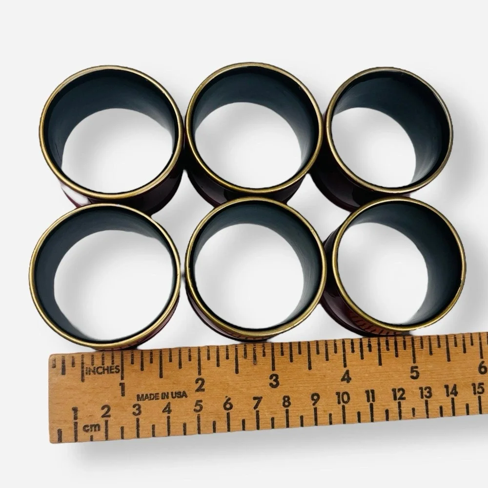 Vintage Japanese Lacquer Ware Napkin Rings Set‎ 6 Red Gold Amita Tokyo Japan